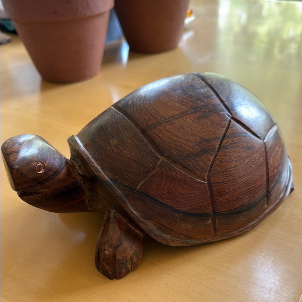 Hand carved wooden turtle decor